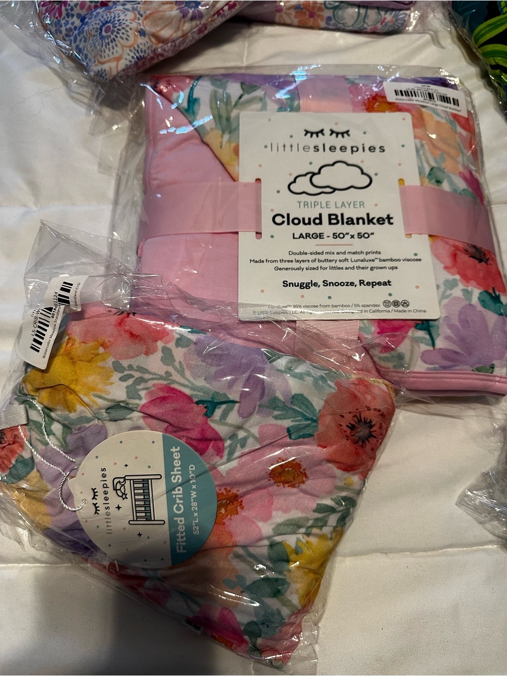 Little Sleepies watercolor meadow Floral Cloud Blanket with Matching Crib Sheet